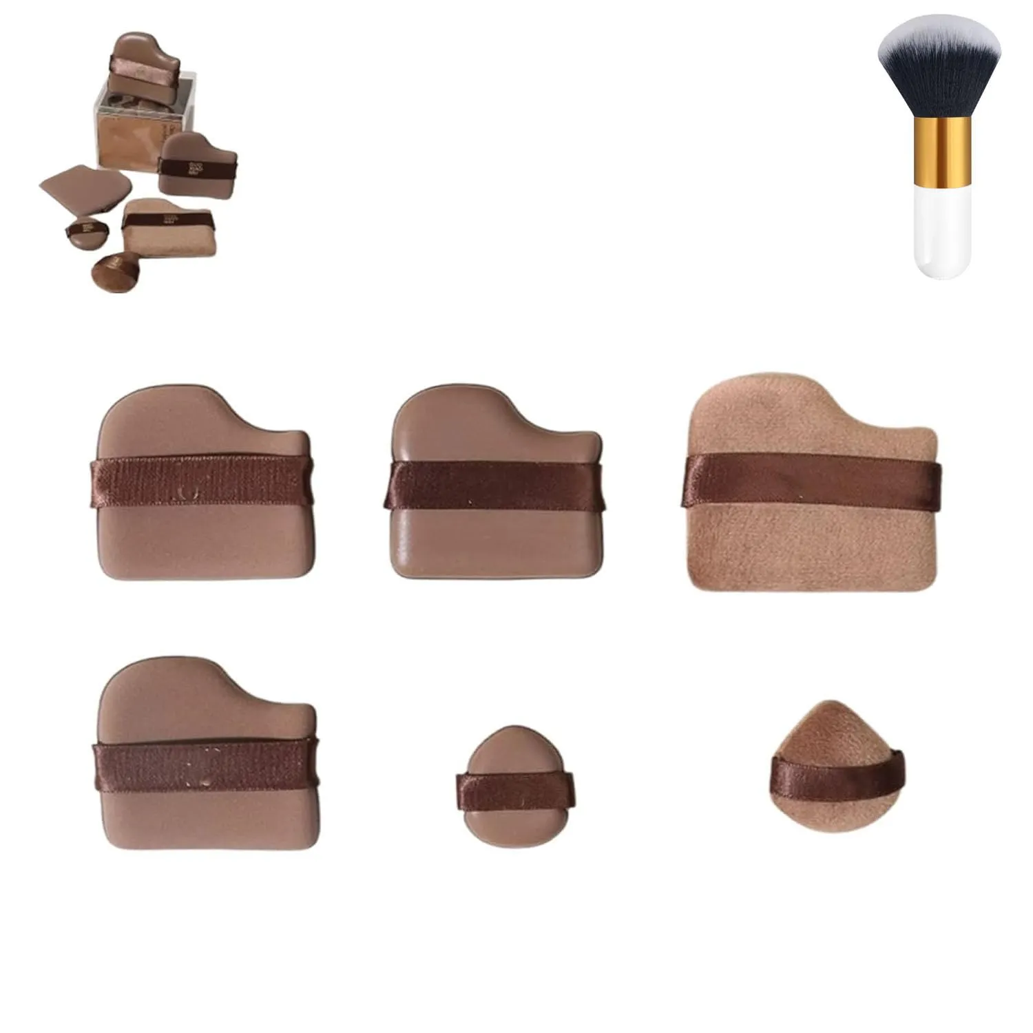 1 Pack of 6PCS Guoxiaoniu Makeup Puff, Guo Xiao Niu Chocolate Color Quick Makeup Foundation Puff Set, Foundation Sponge Pufs, Cotton Candy Foundation Cushion Puf Collection (1Box)