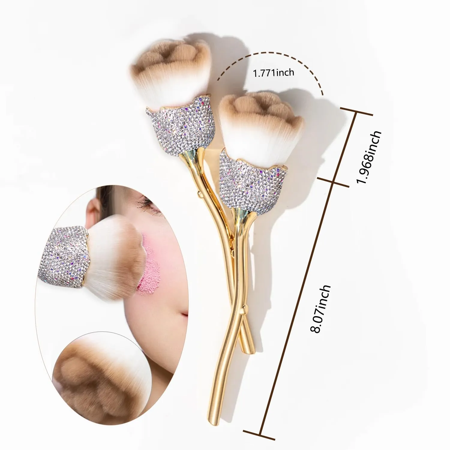 1 Piece White Brown Rose Flower Makeup Brushes Inlay white Rhinestones Flower Blush Brush Super Large Face Powder Kabuki Brush for Powder Cosmetic Dust Brush