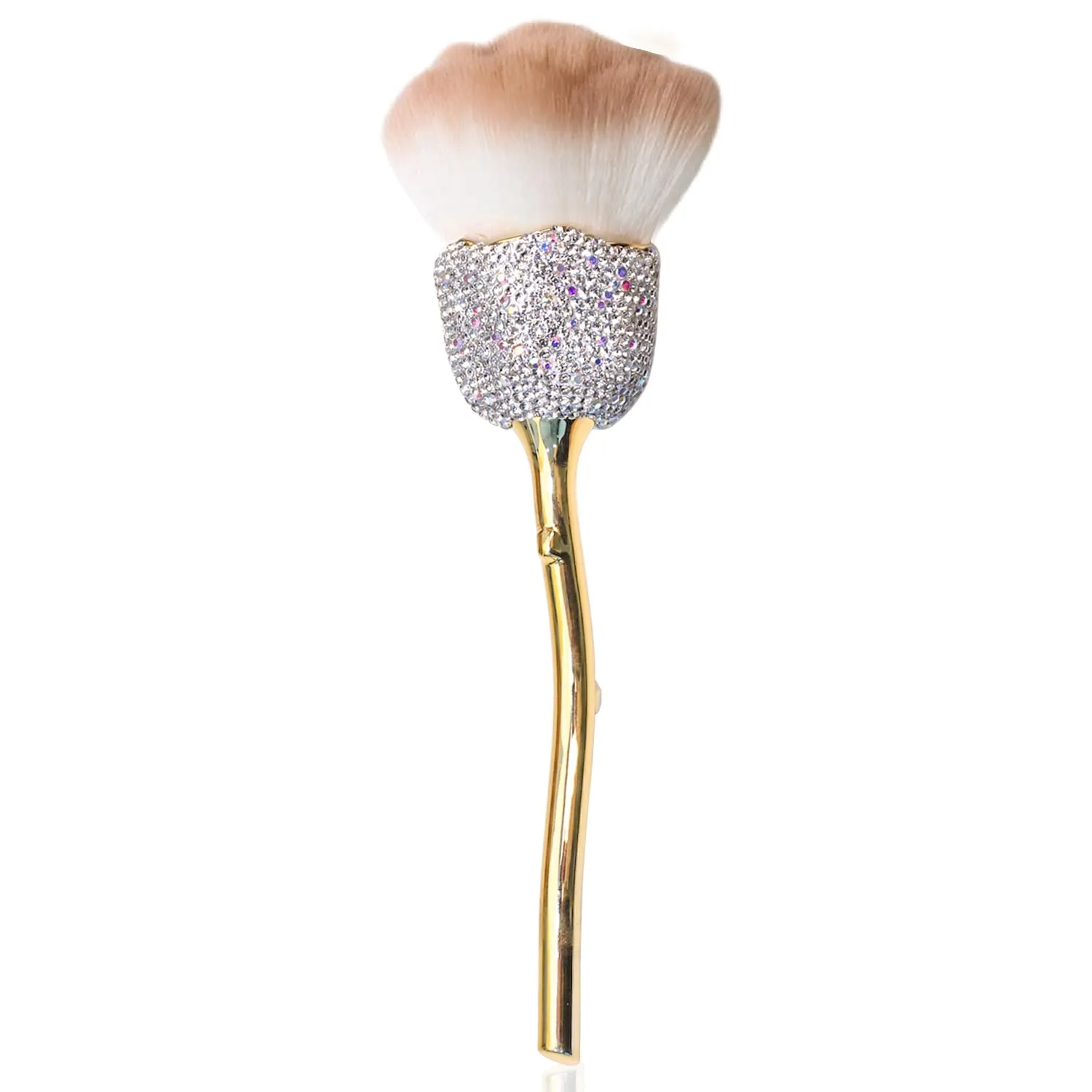 1 Piece White Brown Rose Flower Makeup Brushes Inlay white Rhinestones Flower Blush Brush Super Large Face Powder Kabuki Brush for Powder Cosmetic Dust Brush