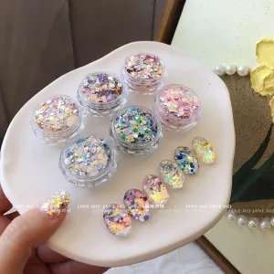 1Pc Holographic Nail Art Powder Chunky Mixed Hexagon Star Shaped Glitter Sequins for Manicure Nail Decorations Loose Glitter