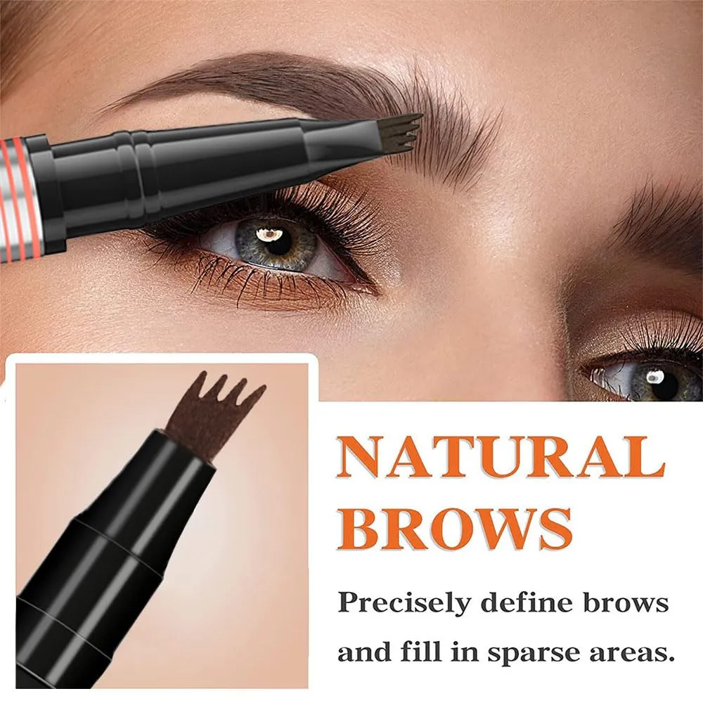 2-In-1 Brow Pen And Sealing Brow Gel, 3D Microblading Eyebrow Pen Waterproof with 4 Fork Tip & Precise Brow Brush, Magical 2-in-1 Dual-Ended Waterproof Eye Brow Pencils, Last All-Day (01#Light brown)