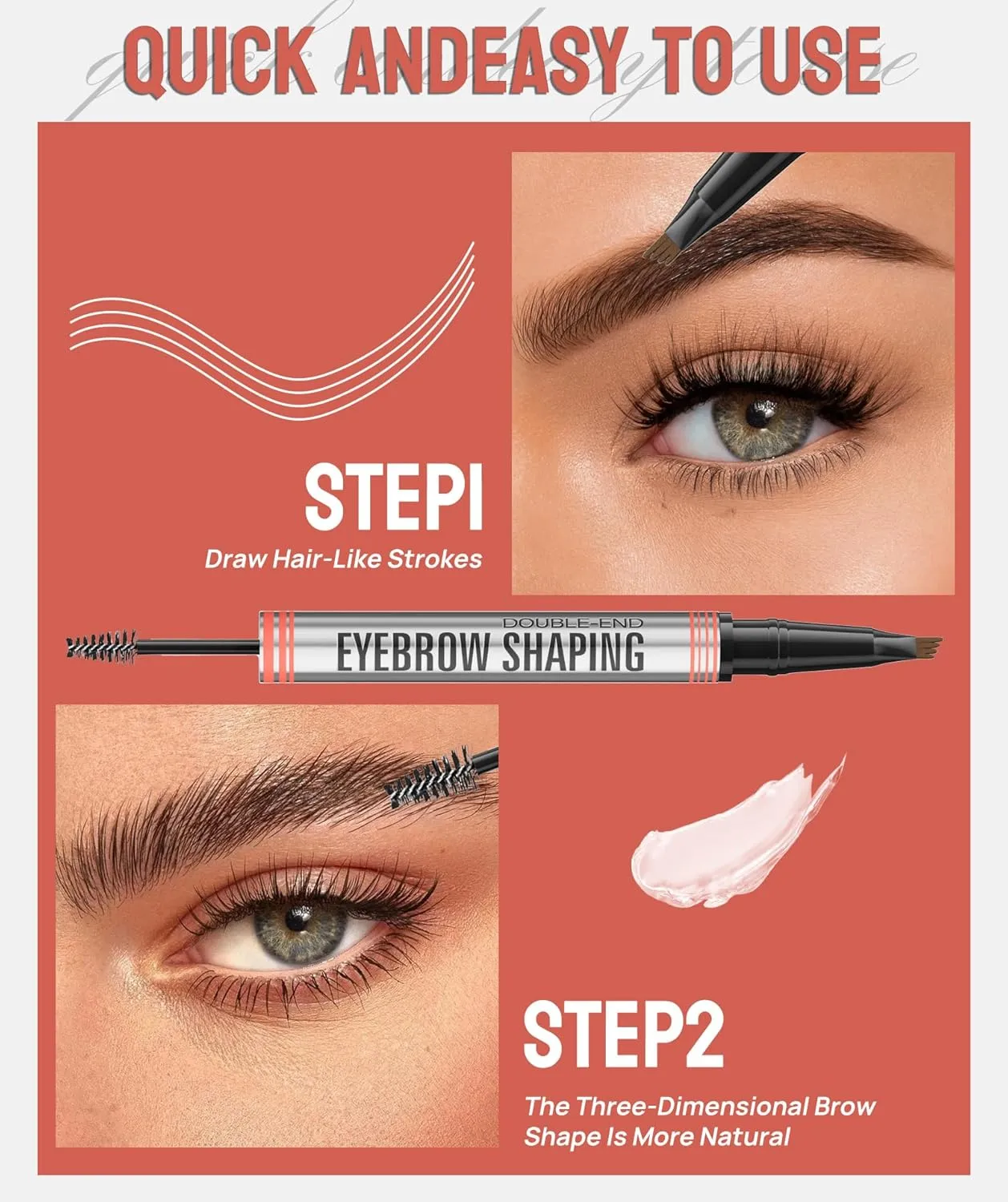 2-In-1 Brow Pen And Sealing Brow Gel, 3D Microblading Eyebrow Pen Waterproof with 4 Fork Tip & Precise Brow Brush, Magical 2-in-1 Dual-Ended Waterproof Eye Brow Pencils, Last All-Day (01#Light brown)