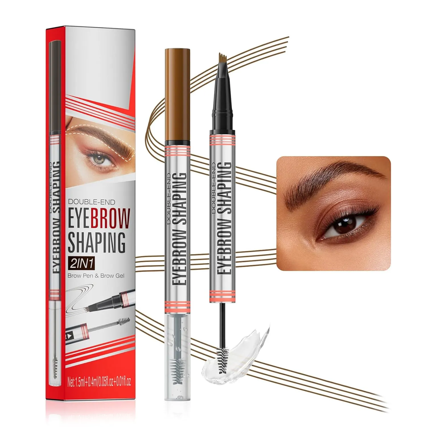 2-In-1 Brow Pen And Sealing Brow Gel, 3D Microblading Eyebrow Pen Waterproof with 4 Fork Tip & Precise Brow Brush, Magical 2-in-1 Dual-Ended Waterproof Eye Brow Pencils, Last All-Day (01#Light brown)