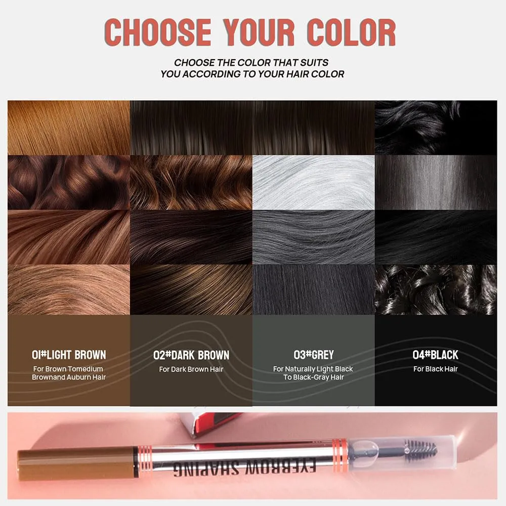 2-In-1 Brow Pen And Sealing Brow Gel, 3D Microblading Eyebrow Pen Waterproof with 4 Fork Tip & Precise Brow Brush, Magical 2-in-1 Dual-Ended Waterproof Eye Brow Pencils, Last All-Day (01#Light brown)