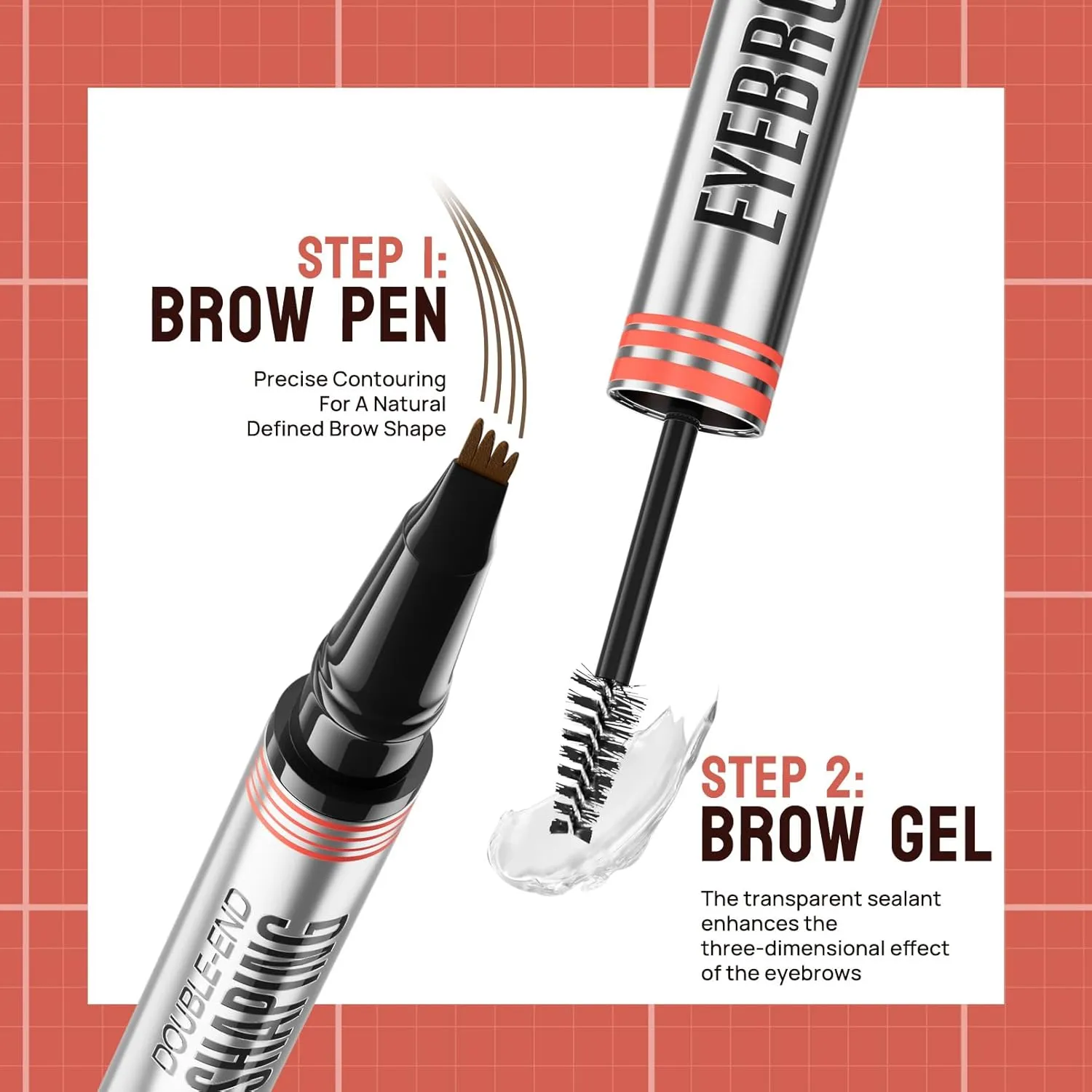 2-In-1 Brow Pen And Sealing Brow Gel, 3D Microblading Eyebrow Pen Waterproof with 4 Fork Tip & Precise Brow Brush, Magical 2-in-1 Dual-Ended Waterproof Eye Brow Pencils, Last All-Day (01#Light brown)