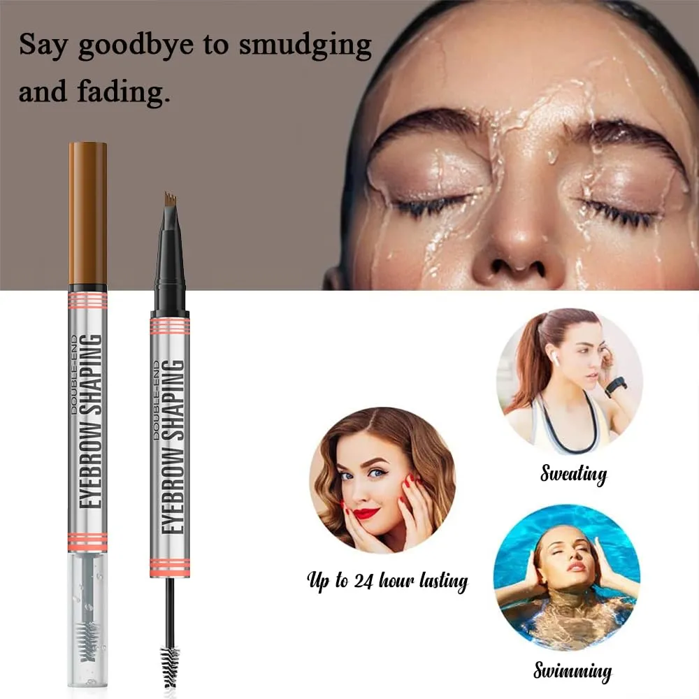 2-In-1 Brow Pen And Sealing Brow Gel, 3D Microblading Eyebrow Pen Waterproof with 4 Fork Tip & Precise Brow Brush, Magical 2-in-1 Dual-Ended Waterproof Eye Brow Pencils, Last All-Day (01#Light brown)