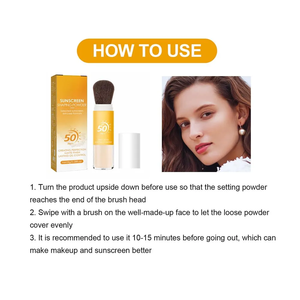 2 Pcs Sunscreen Setting Powder,Mineral Brush Sunscreen Powder,Oil Control,Matte Finish,Moisturizing and Long Lasting,Sunblock Loose Setting Face Powders for All Skin Types (orange, 0.28 oz)