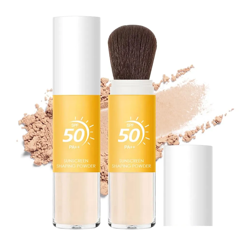 2 Pcs Sunscreen Setting Powder,Mineral Brush Sunscreen Powder,Oil Control,Matte Finish,Moisturizing and Long Lasting,Sunblock Loose Setting Face Powders for All Skin Types (orange, 0.28 oz)