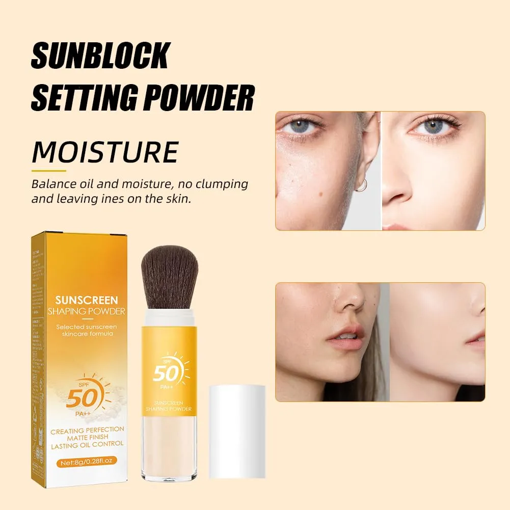 2 Pcs Sunscreen Setting Powder,Mineral Brush Sunscreen Powder,Oil Control,Matte Finish,Moisturizing and Long Lasting,Sunblock Loose Setting Face Powders for All Skin Types (orange, 0.28 oz)