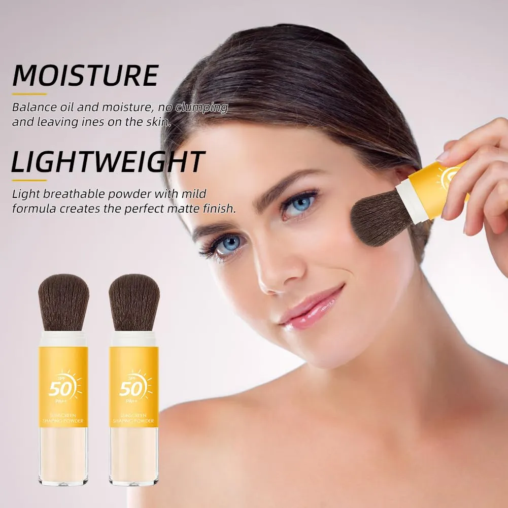 2 Pcs Sunscreen Setting Powder,Mineral Brush Sunscreen Powder,Oil Control,Matte Finish,Moisturizing and Long Lasting,Sunblock Loose Setting Face Powders for All Skin Types (orange, 0.28 oz)