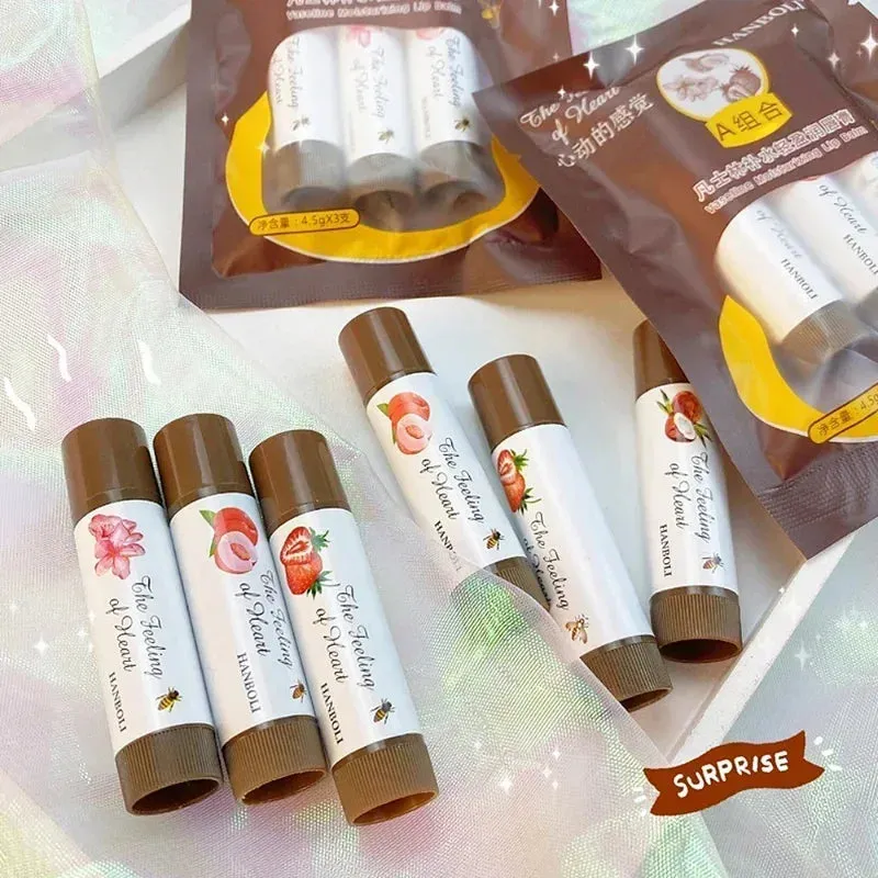 4 Colors Colored Lip Balm - Cute Fruit Moisturizing Lip Tint for Long-Lasting Peach Red Lipstick. Waterproof Women's Lips Makeup Cosmetic.