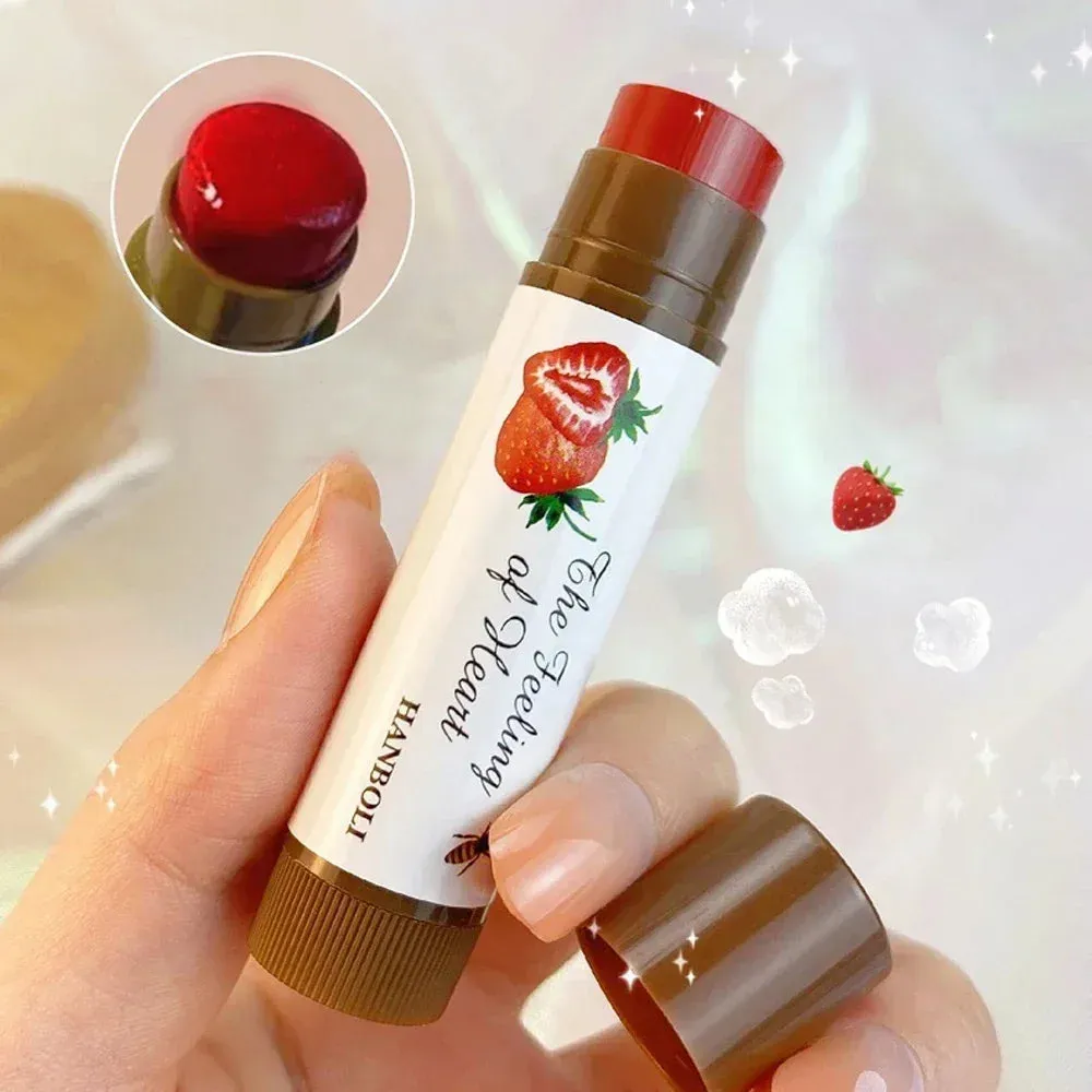 4 Colors Colored Lip Balm - Cute Fruit Moisturizing Lip Tint for Long-Lasting Peach Red Lipstick. Waterproof Women's Lips Makeup Cosmetic.