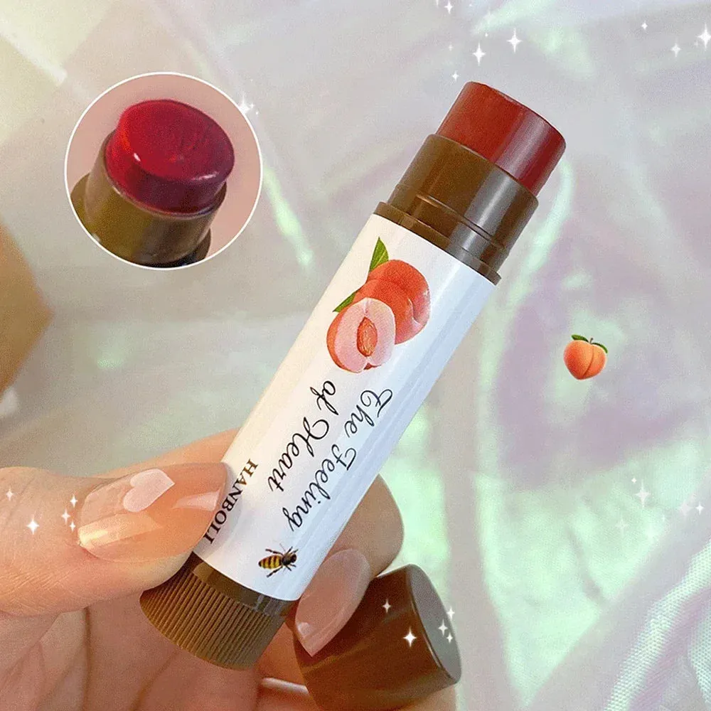 4 Colors Colored Lip Balm - Cute Fruit Moisturizing Lip Tint for Long-Lasting Peach Red Lipstick. Waterproof Women's Lips Makeup Cosmetic.