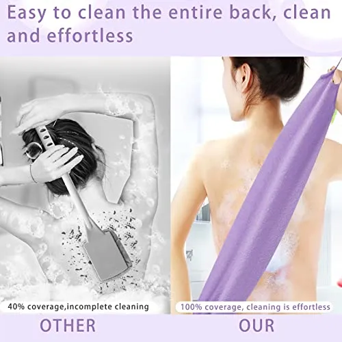 4 Pcs Exfoliating Back Scrubber with Handles,Nylon Back Exfoliator Extended Length Back Washers Stretchable Exfoliating Washcloth Pull Strap Shower Scrubber for Body Cleans Skin Massages for Women Men
