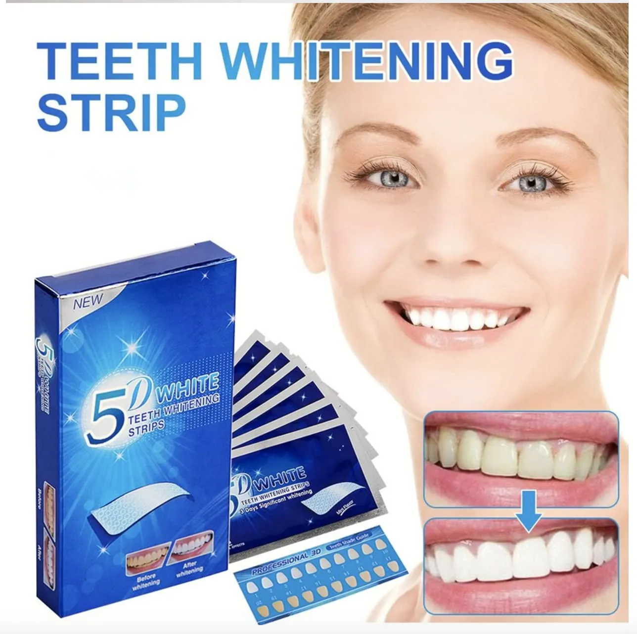 5D Teeth Whitening Strips for Sensitive Teeth, Gel Strips Kit 14 Pcs 7 Treatments for Teeth Whitening Strips Tooth Whitening Strips for 5D White Teeth Whitening Strips (7 Pouches - 14 Strips) 7 pouches - 14 strips