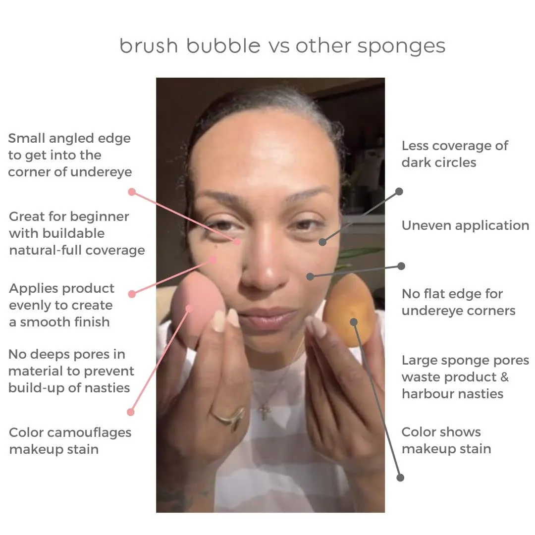 6 piece Rose Pink Makeup Sponge Set - Brush Bubble dual angled beauty sponge for blending liquid foundations, powders & creams, get a flawless blended application, hypoallergenic, latex & cruelty free