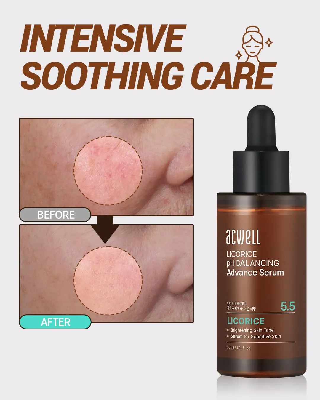ACWELL Licorice pH Balancing Advanced Facial Serum Ampoule 1.01 fl.oz. - Radiance and Dark Spot care Face Serum for Dull Skin, Reduces Acne and Blemishes, Minimizes Fine Lines, Healthy Glow Skin