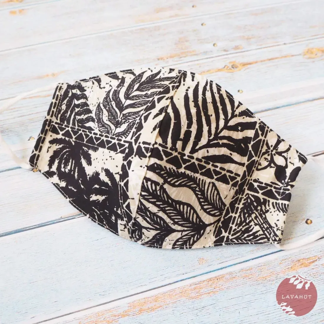 Adjustable Fashion Face Mask • Cream Island Greenery