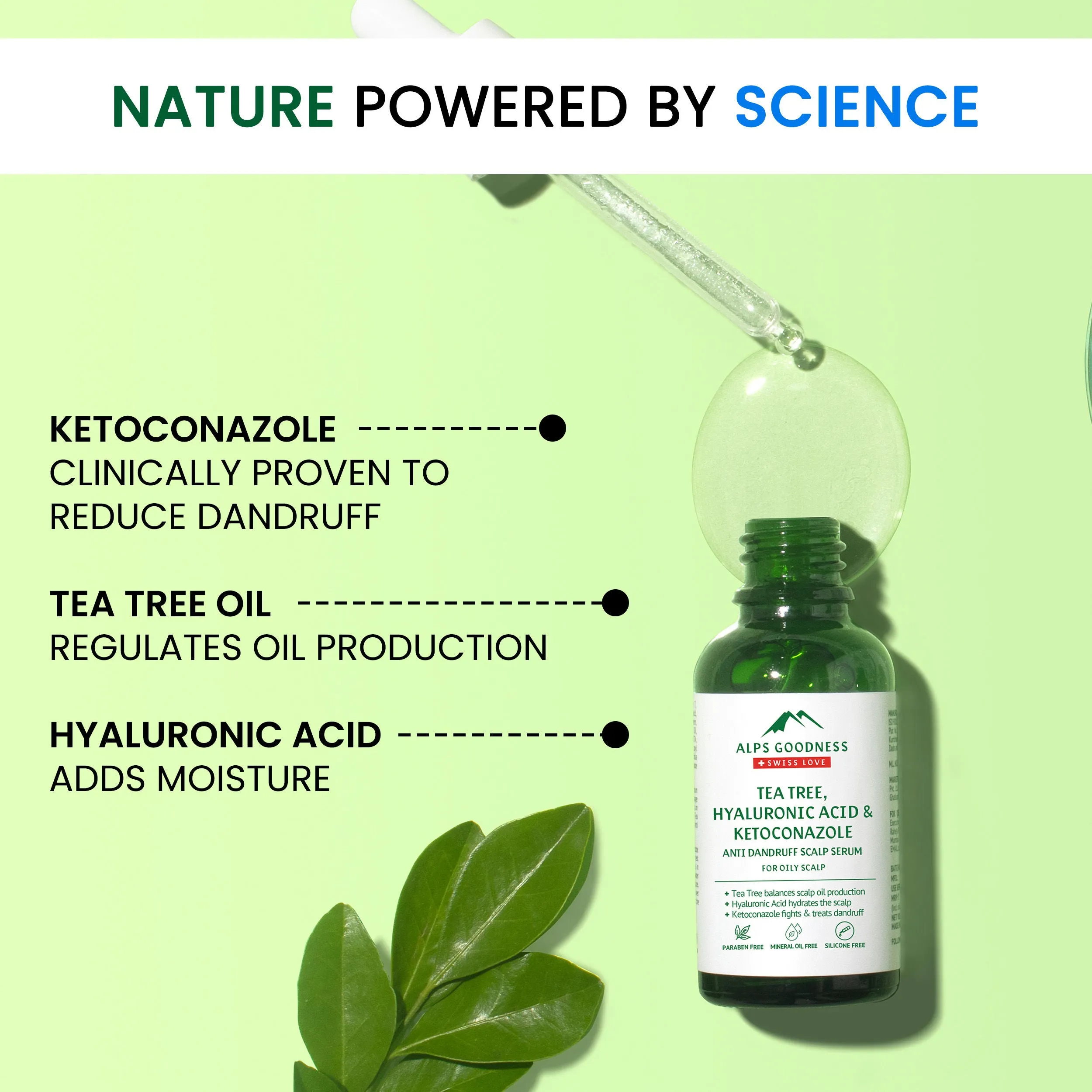 Alps Goodness Tea Tree Oil, Hyaluronic Acid & Ketoconazole Anti Dandruff Scalp Serum For Oily Scalp (30 ml)