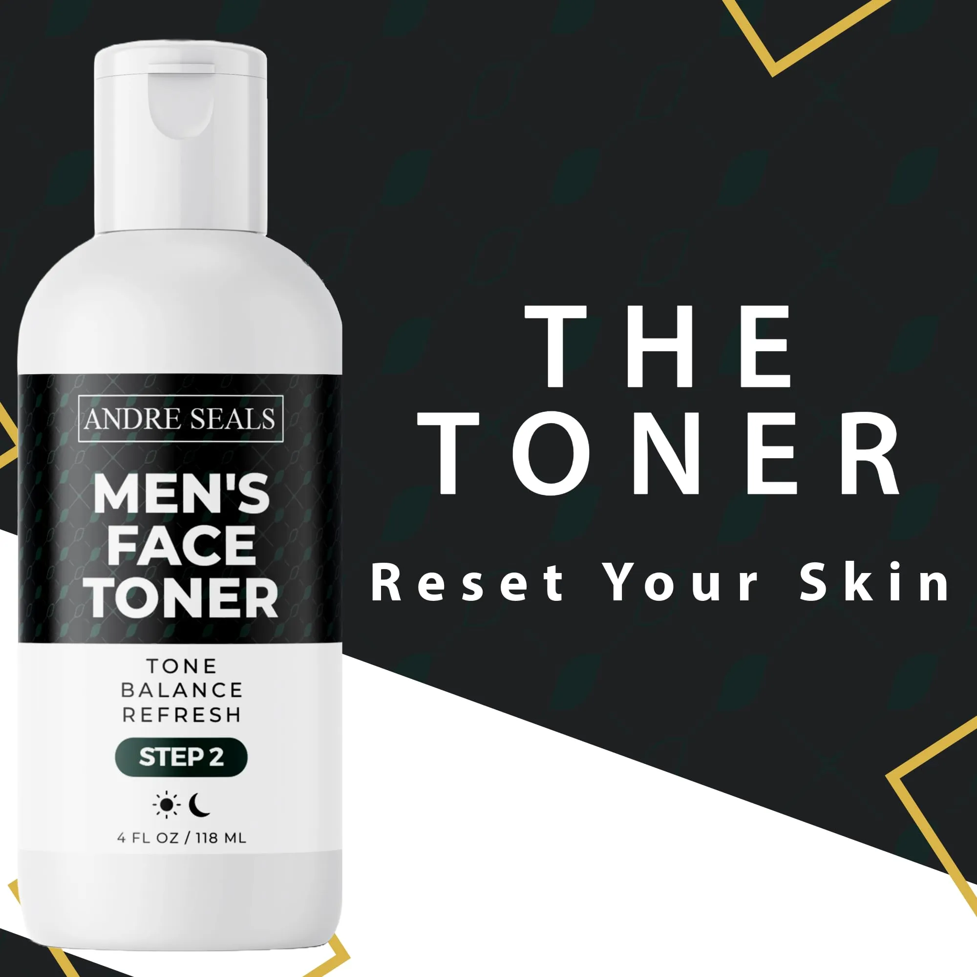 Andre Seals Face Toner for Men | Organic Witch Hazel, Hyaluronic Acid & Green Tea | Pore Minimizer, Astringent, Face Tightener, Hydrating Toner | Facial Toner for Men & Men Skin Care - 4 oz