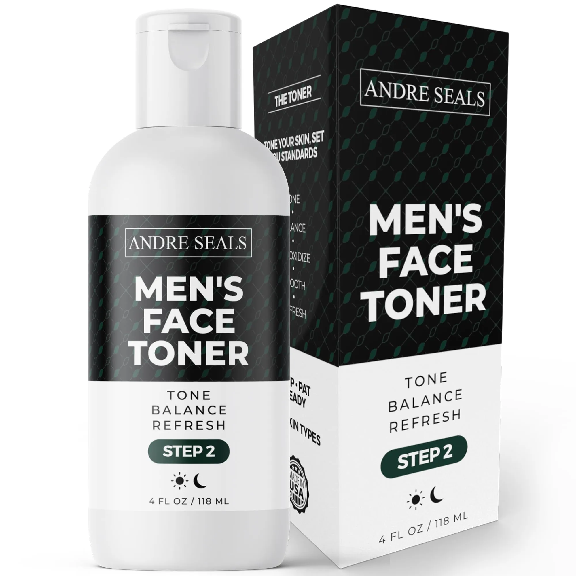 Andre Seals Face Toner for Men | Organic Witch Hazel, Hyaluronic Acid & Green Tea | Pore Minimizer, Astringent, Face Tightener, Hydrating Toner | Facial Toner for Men & Men Skin Care - 4 oz