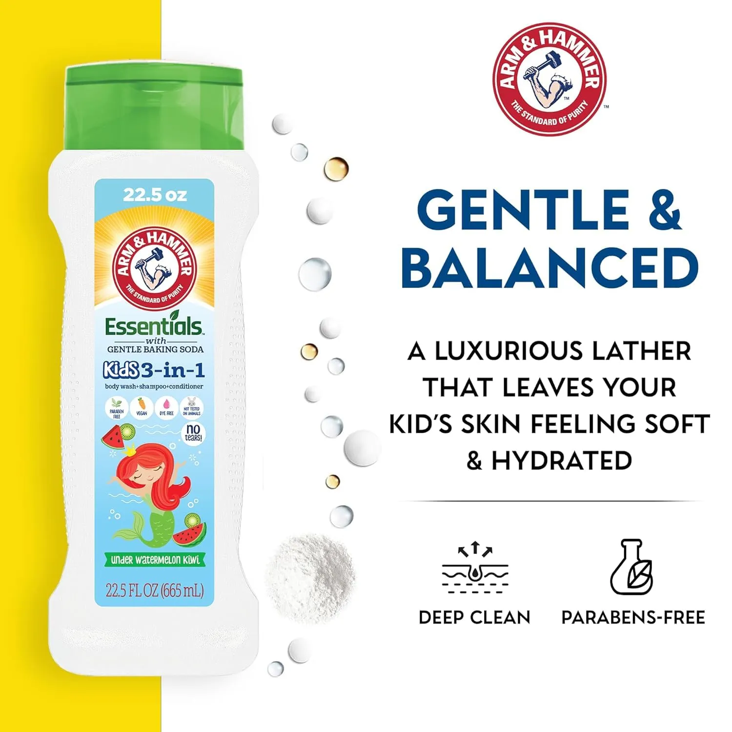 Arm & Hammer 6 Pack Essentials Kids Body Wash - 3-in-1 Sea Monster Mango 22.5oz - Kids Shampoo and Body Wash And Conditioner - Non Toxic Body Wash