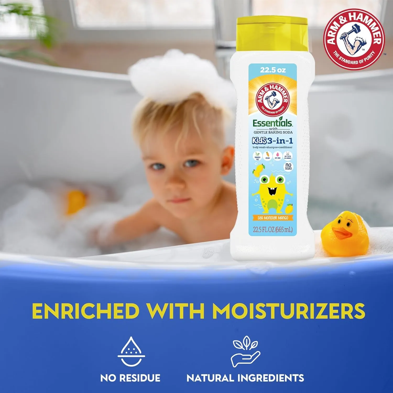 Arm & Hammer 6 Pack Essentials Kids Body Wash - 3-in-1 Sea Monster Mango 22.5oz - Kids Shampoo and Body Wash And Conditioner - Non Toxic Body Wash