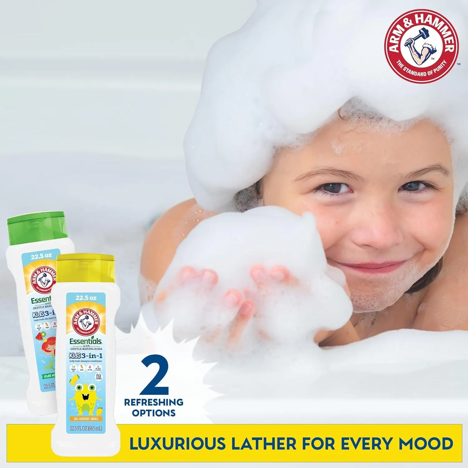 Arm & Hammer 6 Pack Essentials Kids Body Wash - 3-in-1 Sea Monster Mango 22.5oz - Kids Shampoo and Body Wash And Conditioner - Non Toxic Body Wash