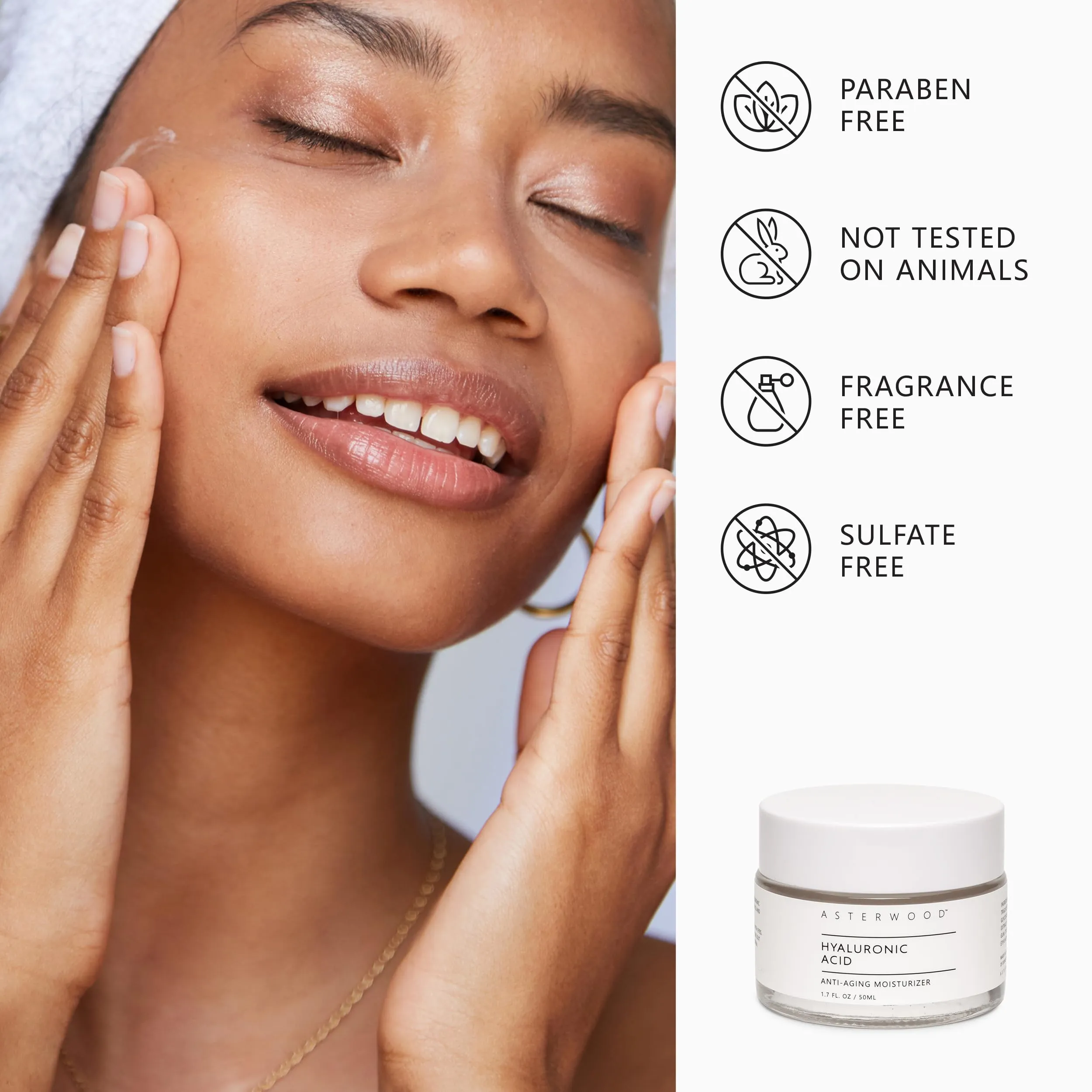 Asterwood Hyaluronic Acid Moisturizer (4 Pack) - Face Cream for Anti-Aging, Anti-Wrinkle - Hydrating for Dry Skin - Facial Moisturizer for Women & Men - Fragrance-Free, Non-Comedogenic - 6.8 oz