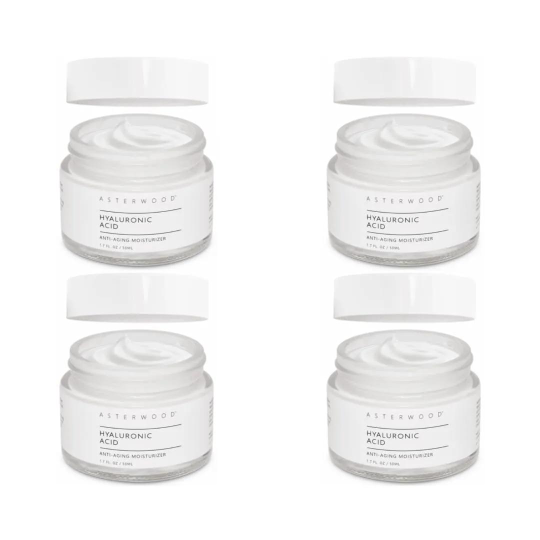 Asterwood Hyaluronic Acid Moisturizer (4 Pack) - Face Cream for Anti-Aging, Anti-Wrinkle - Hydrating for Dry Skin - Facial Moisturizer for Women & Men - Fragrance-Free, Non-Comedogenic - 6.8 oz