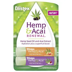 Blistex Hemp & Acai Renewal Lip Balm, 0.30 Ounce, 2 Count â€“ Raspberry Ginger & Cherry Cream, Moisturizing Lip Balm, Super Fruit Benefits, Nourishes & Conditions Lips