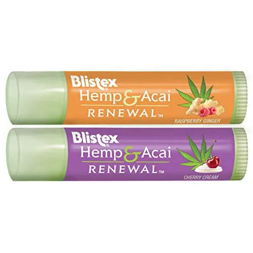 Blistex Hemp & Acai Renewal Lip Balm, 0.30 Ounce, 2 Count â€“ Raspberry Ginger & Cherry Cream, Moisturizing Lip Balm, Super Fruit Benefits, Nourishes & Conditions Lips
