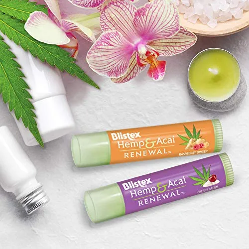 Blistex Hemp & Acai Renewal Lip Balm, 0.30 Ounce, 2 Count â€“ Raspberry Ginger & Cherry Cream, Moisturizing Lip Balm, Super Fruit Benefits, Nourishes & Conditions Lips