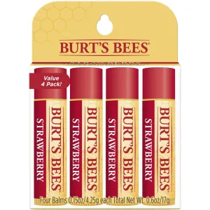 Burt's Bees 100% Natural Moisturizing Lip Balm, Strawberry with Beeswax & Fruit Extracts - 4 Tubes