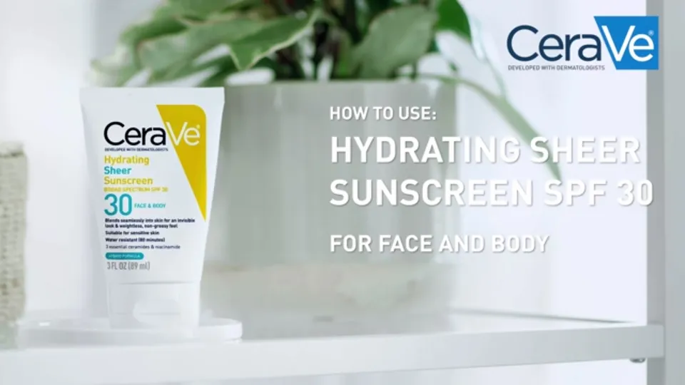 CeraVe Hydrating Sheer Sunscreen Lotion for Face & Body, SPF 30, 3 fl oz