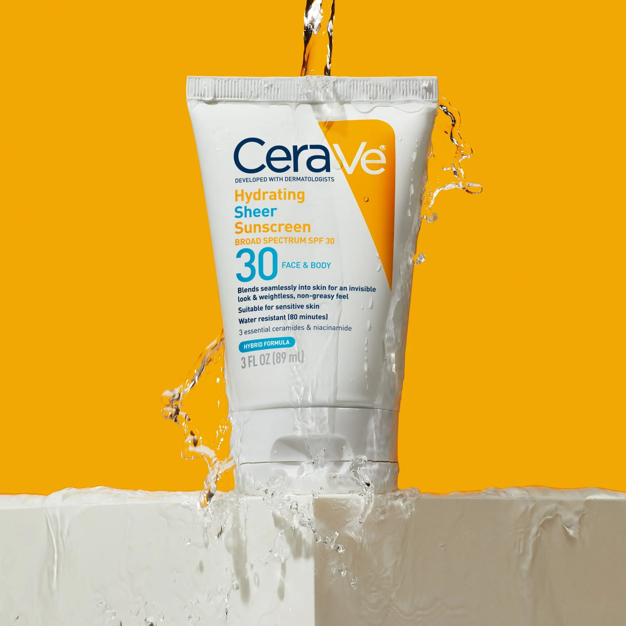 CeraVe Hydrating Sheer Sunscreen Lotion for Face & Body, SPF 30, 3 fl oz