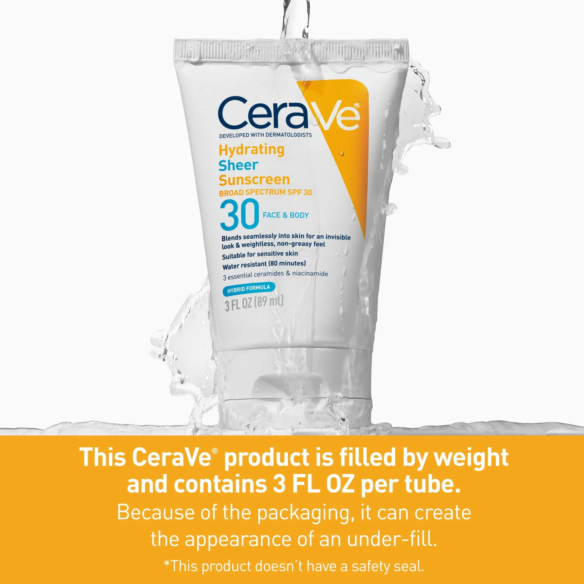 CeraVe Hydrating Sheer Sunscreen Lotion for Face & Body, SPF 30, 3 fl oz