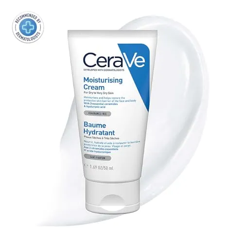 CeraVe Moisturizing Cream For Dry To Very Dry Skin (50ml) - Formulated with 3 Essential Ceramides And Hyaluronic Acid | Non-Comedogenic Moisturizer For Face and Body