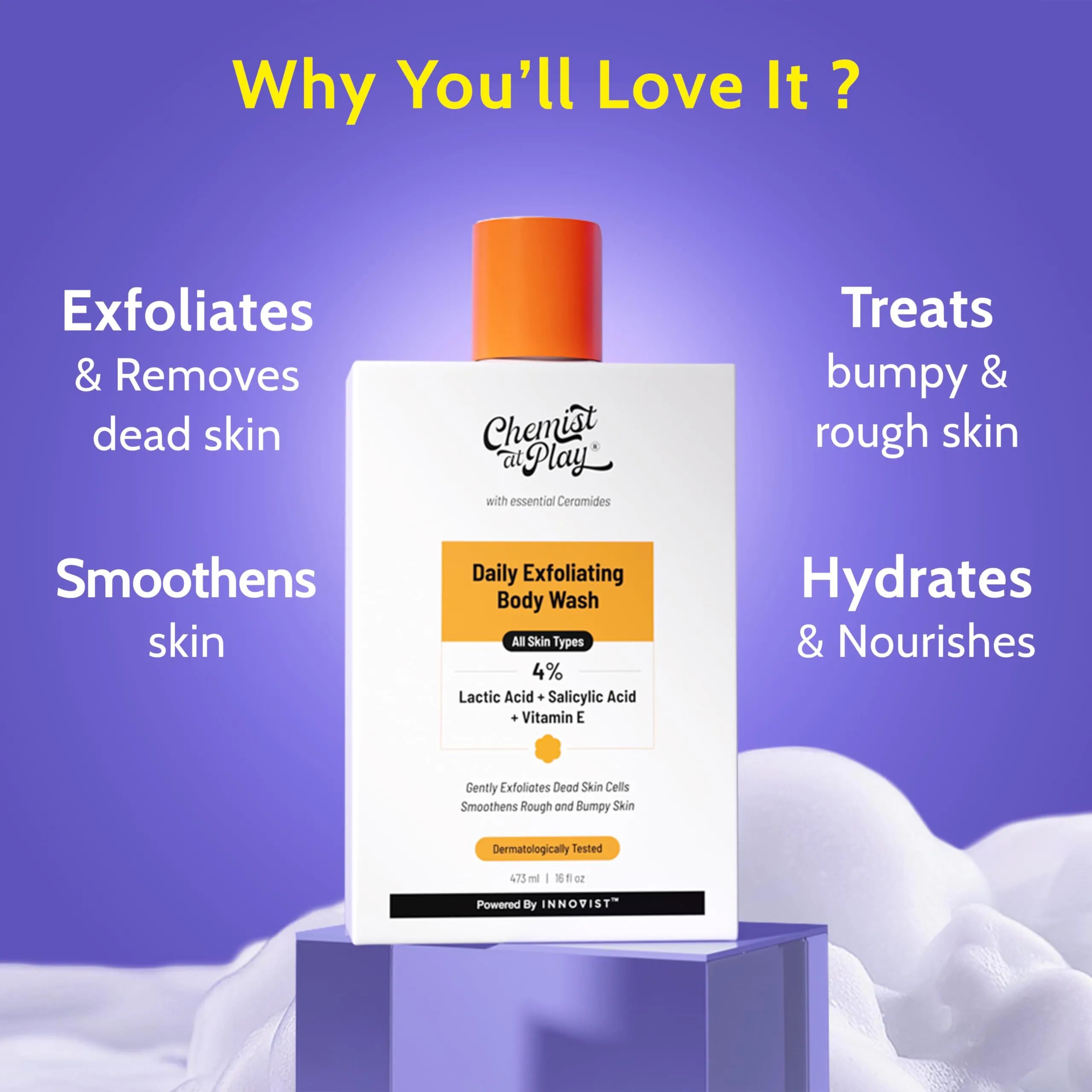 Chemist At Play Body Wash Exfoliating For Dry Rough Bumpy Strawberry Skin With 1% Salicylic Acid 2% Lactic Acid And Ceramides For Men And Women 16 Ounce