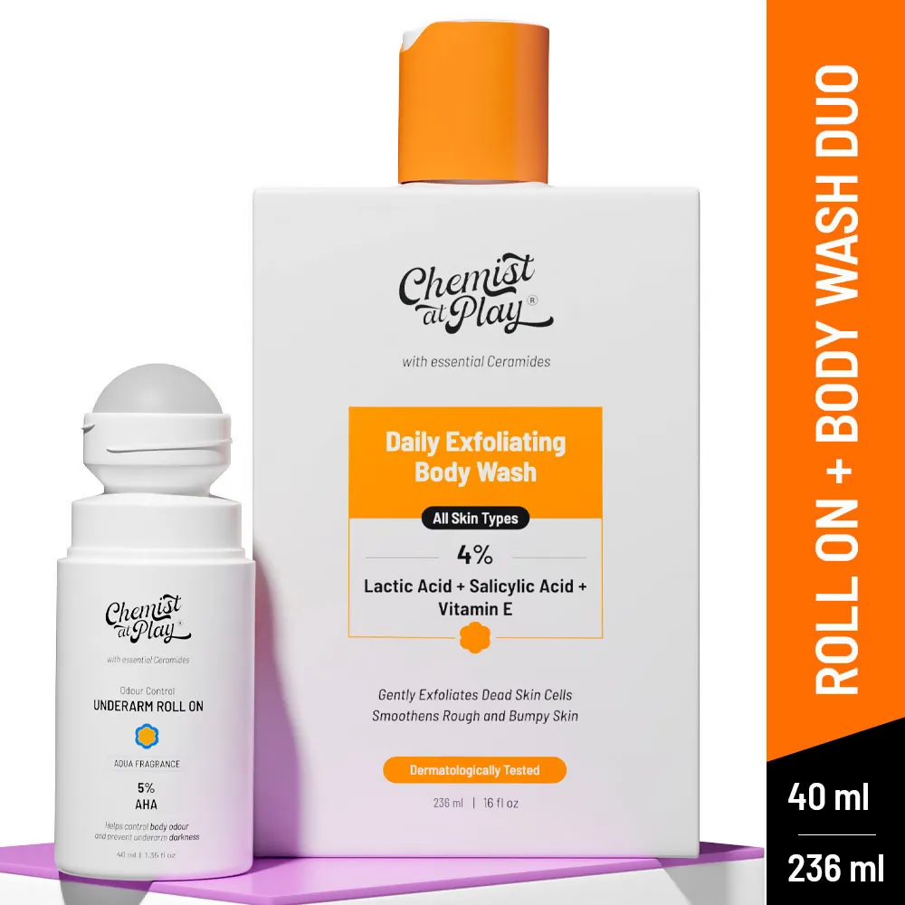 Chemist At Play Lactic Acid Exfoliating Body Wash & AHA Underarm Roll-On Combo