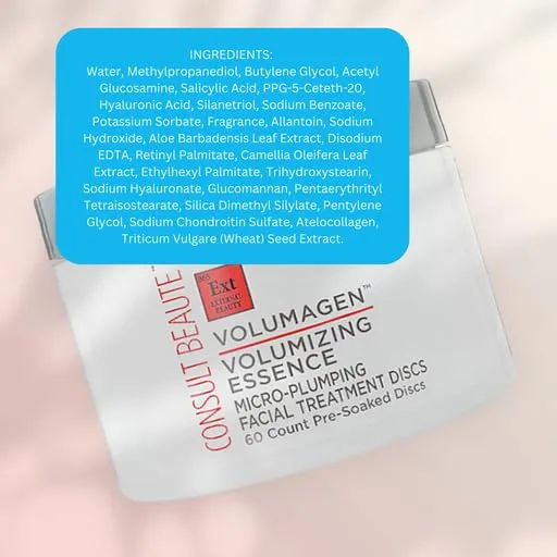 Consult Beaute Volumagen Volumizing Essence Micro Plumping Facial Treatment Discs - Hyaluronic Acid - Retinyl Palmitate - 60 Count