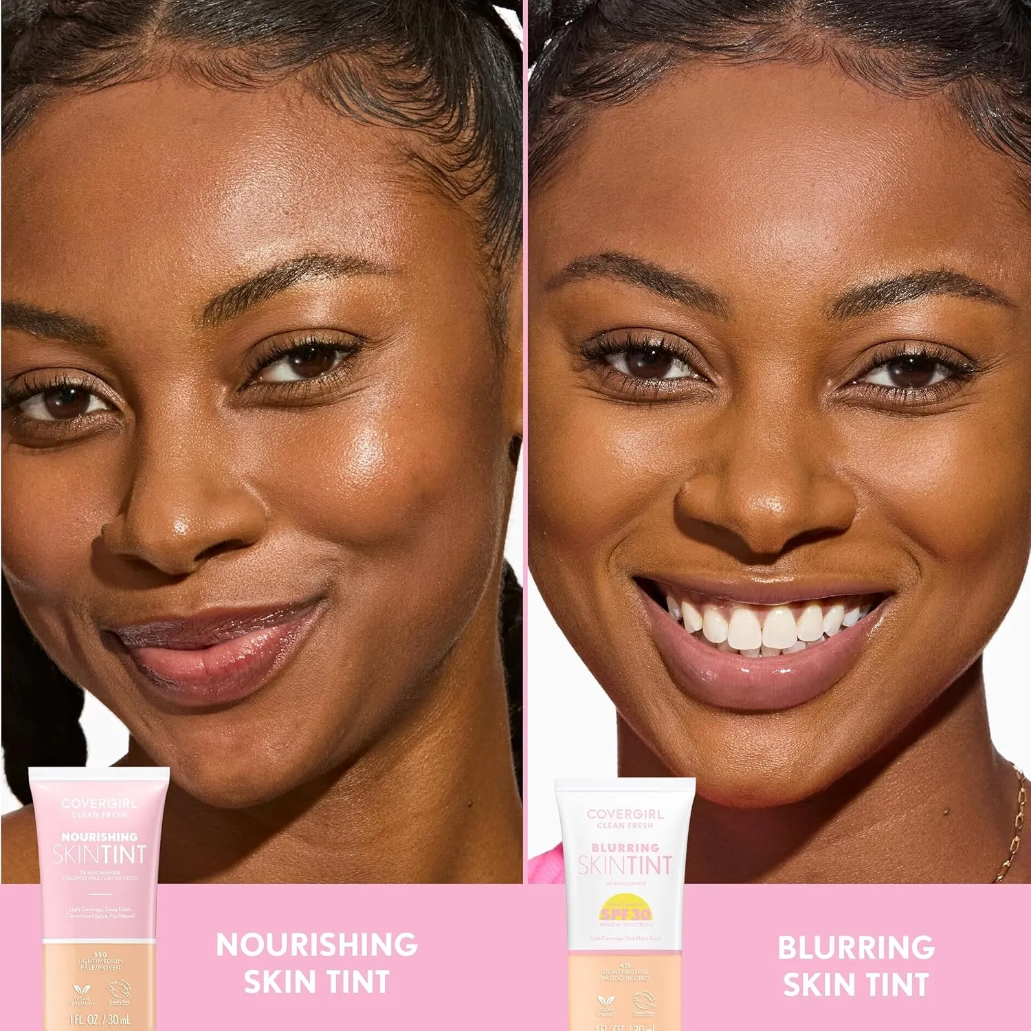 COVERGIRL Clean Fresh Nourishing Skin Tint, 550 Light/Medium, Liquid Foundation, Dewy Finish, Infused with Coconut & Aloe, Vegan Formula