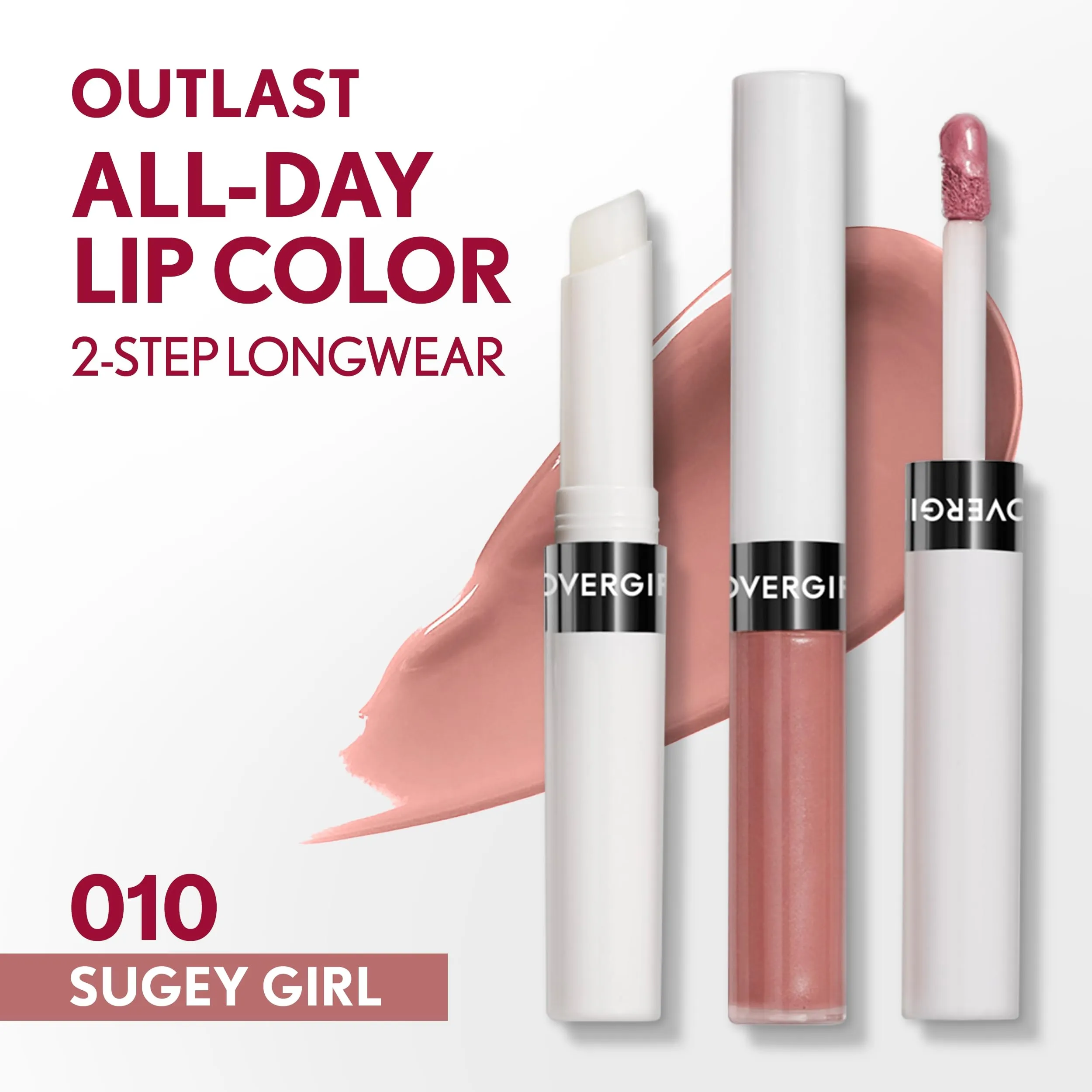 COVERGIRL Outlast All-Day, 010 Sugey Girl, Lip Color, 24-Hour Wear, Hydrating Balm, Kiss-Proof, Moisturizing, Vegan Formula, 0.07oz/0.08oz