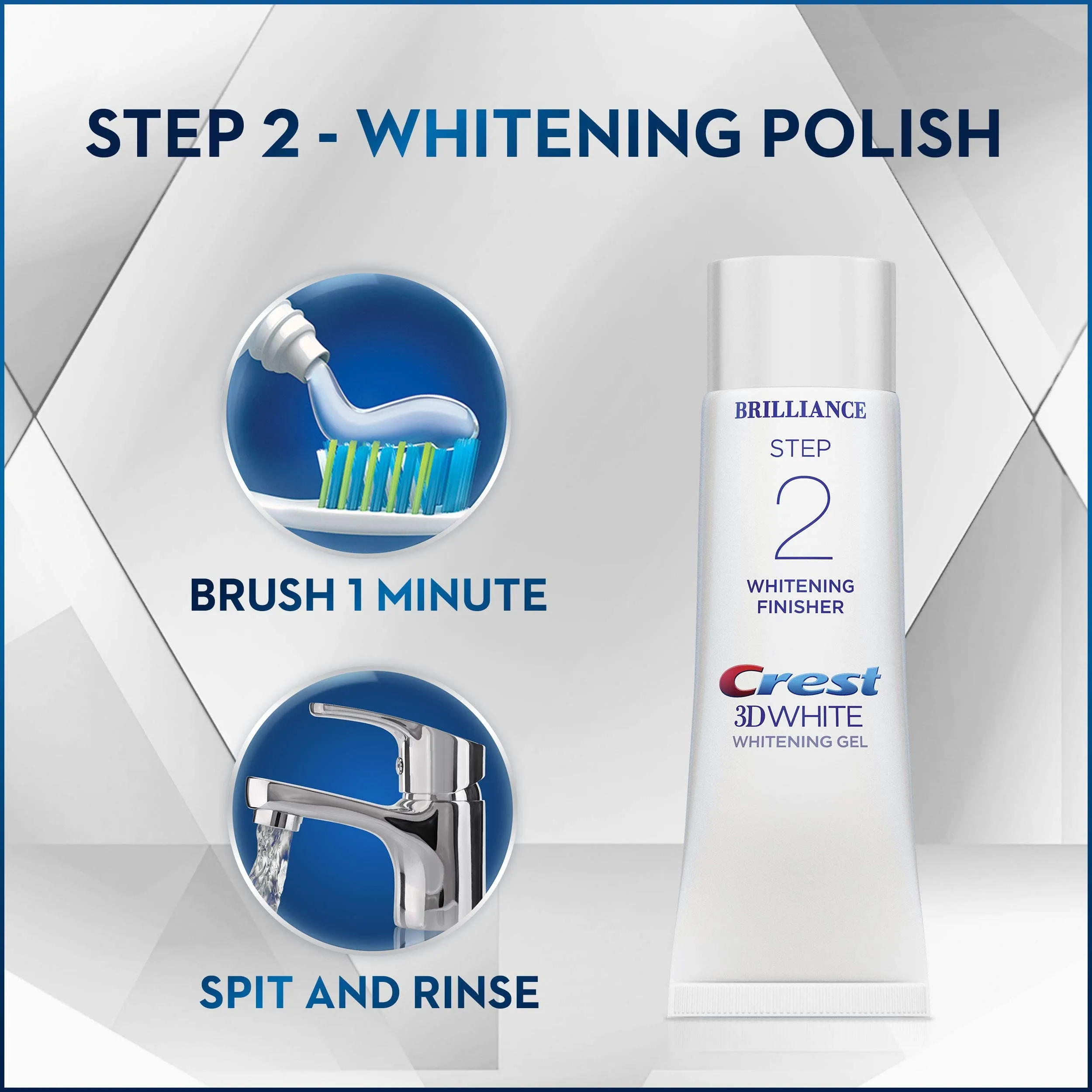 Crest 3D White Brilliance 2 Step Kit, Crest 3D White Toothpaste, Deep Clean Toothpaste (4oz)   Teeth Whitening Gel (2.3oz)