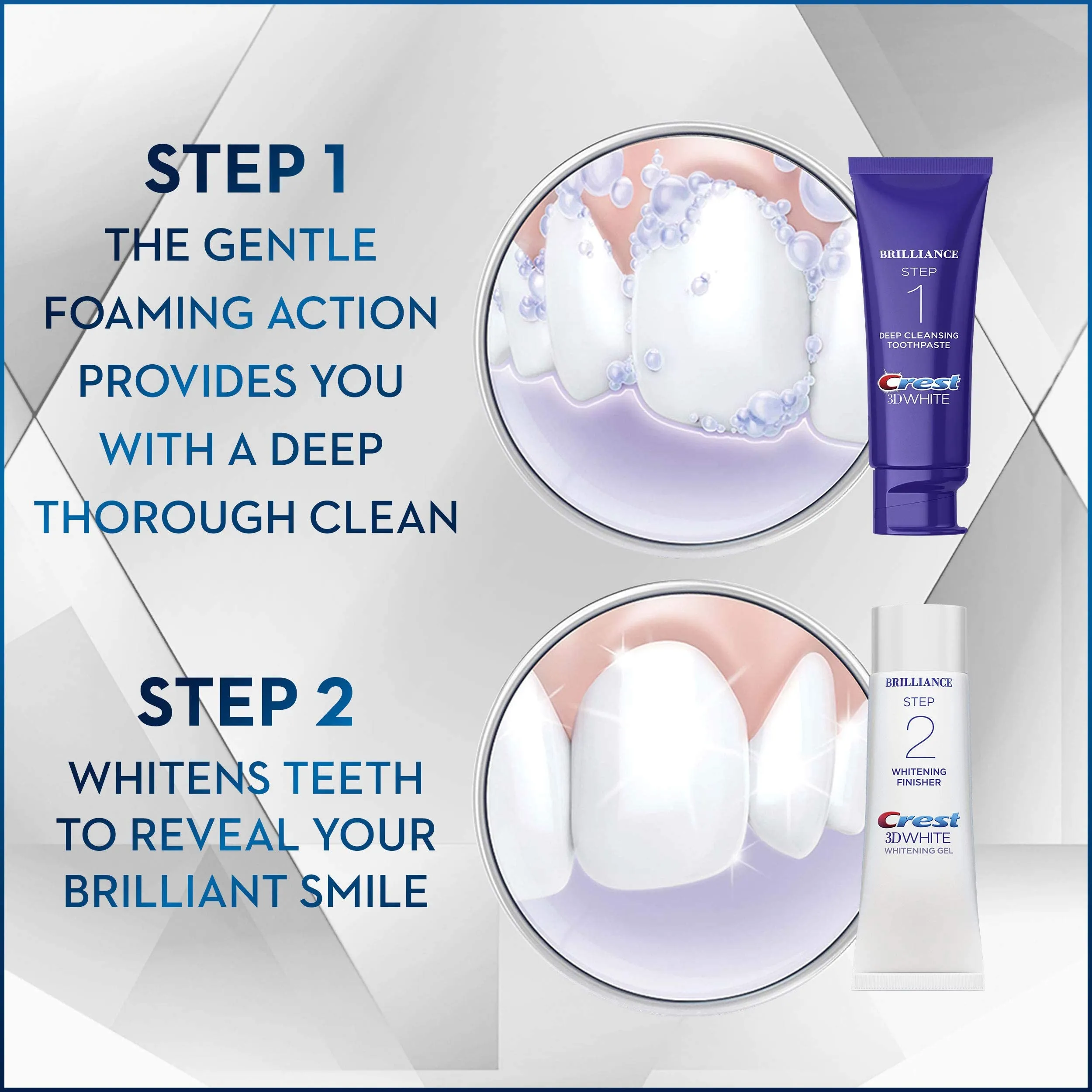 Crest 3D White Brilliance 2 Step Kit, Crest 3D White Toothpaste, Deep Clean Toothpaste (4oz)   Teeth Whitening Gel (2.3oz)