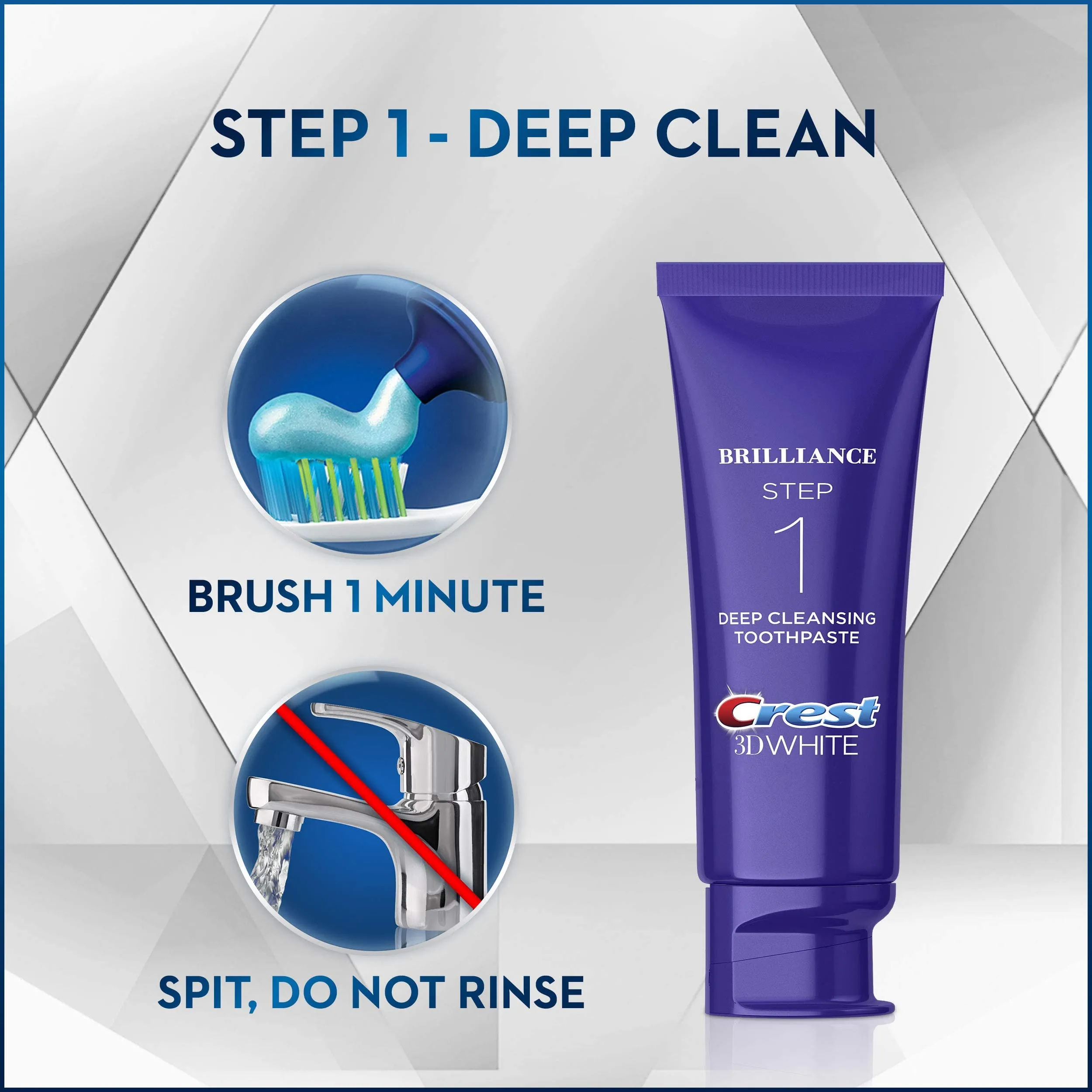 Crest 3D White Brilliance 2 Step Kit, Crest 3D White Toothpaste, Deep Clean Toothpaste (4oz)   Teeth Whitening Gel (2.3oz)