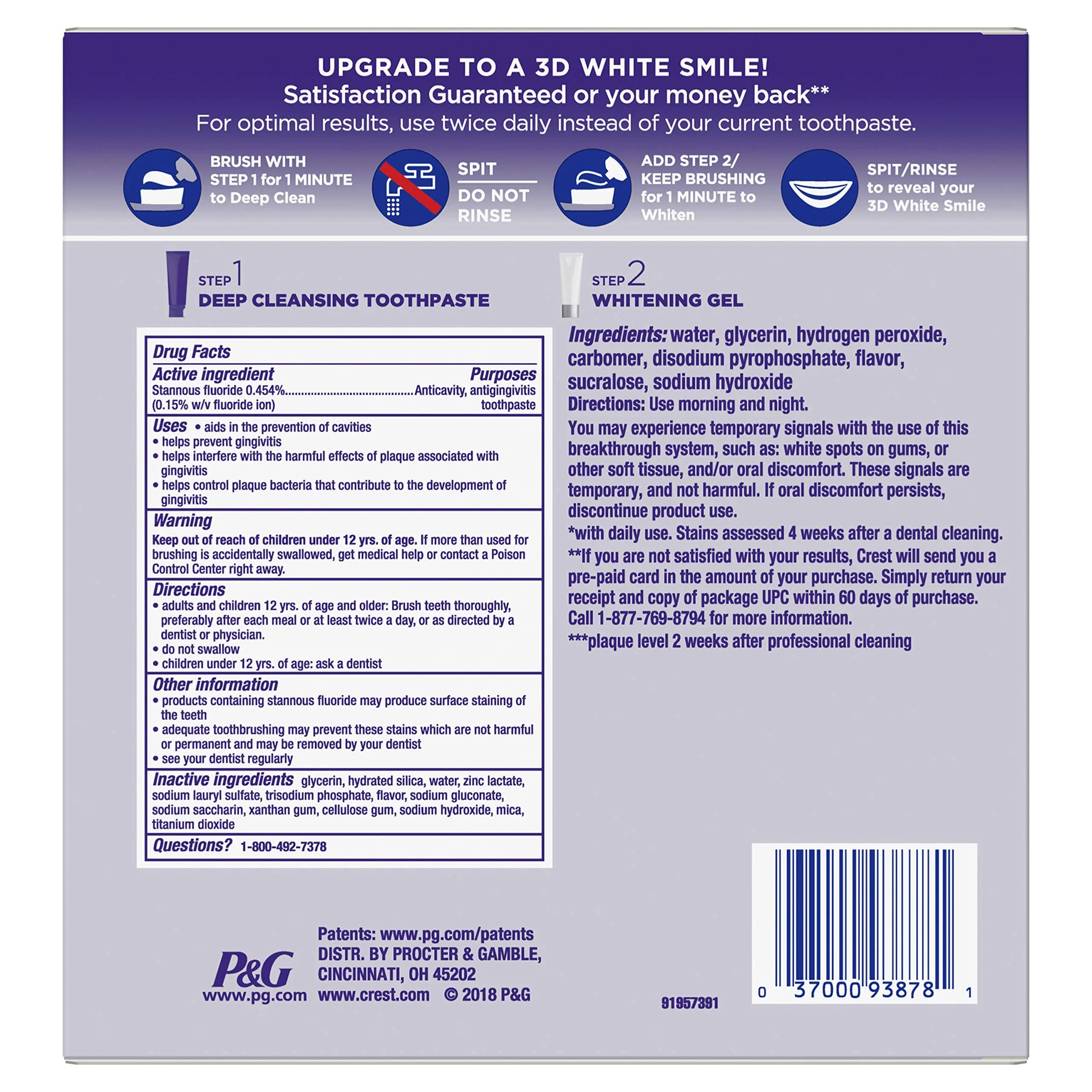 Crest 3D White Brilliance 2 Step Kit, Crest 3D White Toothpaste, Deep Clean Toothpaste (4oz)   Teeth Whitening Gel (2.3oz)