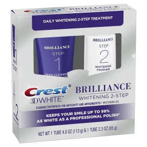 Crest 3D White Brilliance 2 Step Kit, Crest 3D White Toothpaste, Deep Clean Toothpaste (4oz)   Teeth Whitening Gel (2.3oz)