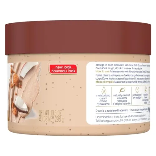 Dove Scrub For Silky Smooth Skin Brown Sugar & Coconut Butter Body Scrub Exfoliates & Restores Skin's Natural Nutrients, 10.5 oz, 4 Count