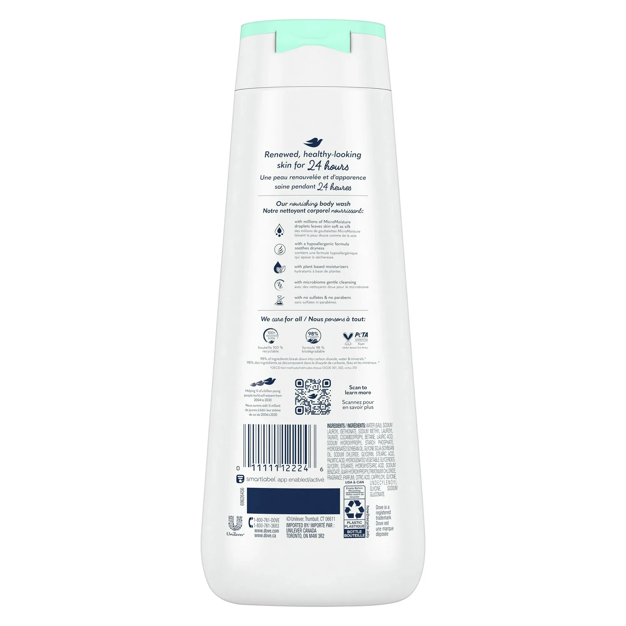 Dove Sensitive Skin Long Lasting Gentle Hypoallergenic Body Wash, 20 fl oz